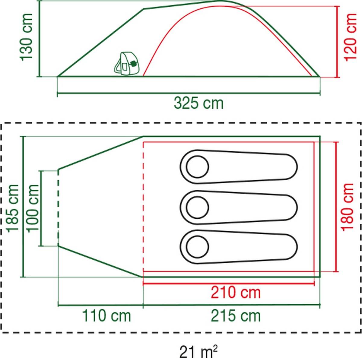 Coleman Darwin 3 Plus Koepeltent - tent 3 persoons - incl. draagtas - waterdichte tent - Groen – foto 8