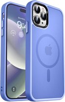Hoesje Geschikt voor iPhone 15 Pro - Compatibel met MagSafe - Matte Beschermhoes - Back Cover met Magneet - Geschikt voor Draadloos Opladen met Magnetische Ring - Blauw