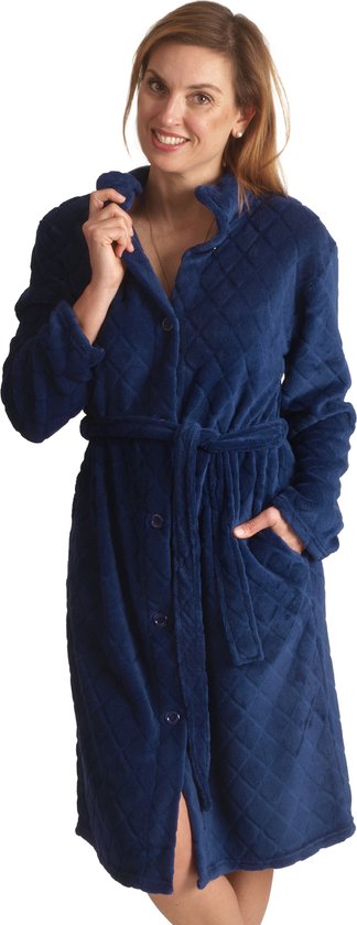 Badjas met knopen – dames badjas fleece – met knoopsluiting – zacht & warm - maat M