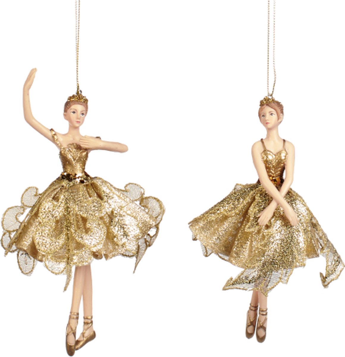 KERSTHANGER-BALLERINA-GOUD-GLITTER-BLAADJES-TUTU-ASS/2-17CM-PRIJS IS PER STUK