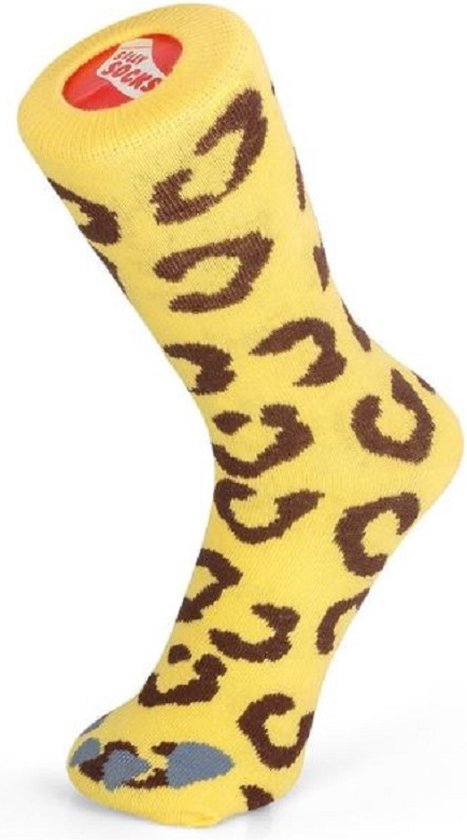 Luipaard sokken - Silly Socks - gele sokken met dieren print - maat 33 t/m 37