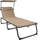 XXL ligstoel van aluminium met zonnedak, strandbed met drie poten, 200 x 70 cm, maximale belasting 150 kg, zandtextileen, sneldrogend schuim