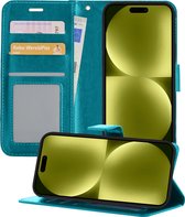 Hoesje Geschikt voor iPhone 15 Hoesje Book Case Hoes Wallet Cover - Hoes Geschikt voor iPhone 15 Hoesje Bookcase Hoes - Turquoise.