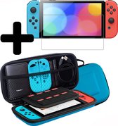 Hoes Geschikt voor Nintendo Switch OLED Case Hoesje Met Screenprotector - Bescherm Hoes Geschikt voor Nintendo Switch OLED Hoes Hard Cover - Blauw