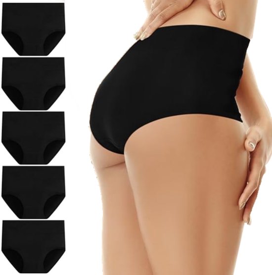 Culotte Femme Coton Taille Haute Slips Lot de 5 - Noir