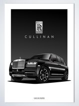 Rolls Royce Cullinan Zwart op Poster - 50 x 70cm - Auto Poster Kinderkamer / Slaapkamer / Kantoor