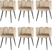 Nuvolix velvet eetkamerstoelen met armleuning set van 6 "Seoul" - stoel met armleuningen - eetkamerstoel - velvet stoel - beige