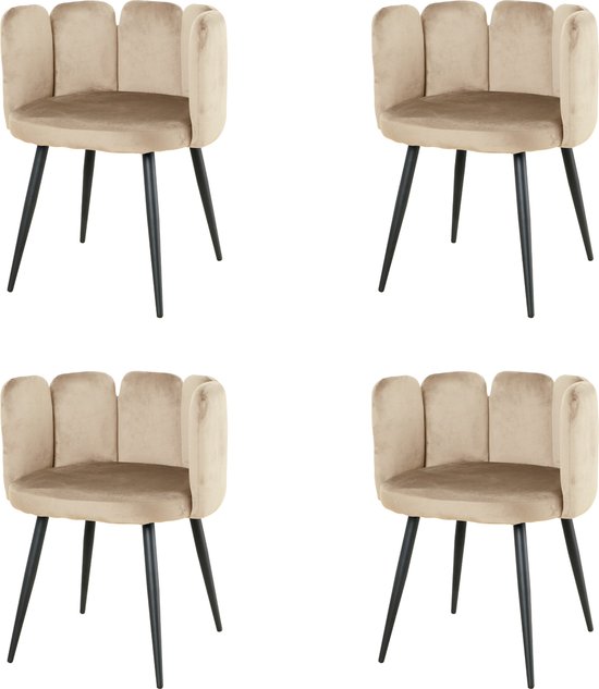 Nuvolix velvet eetkamerstoelen met armleuning set van 4 "Seoul" - stoel met armleuningen - eetkamerstoel - velvet stoel - beige