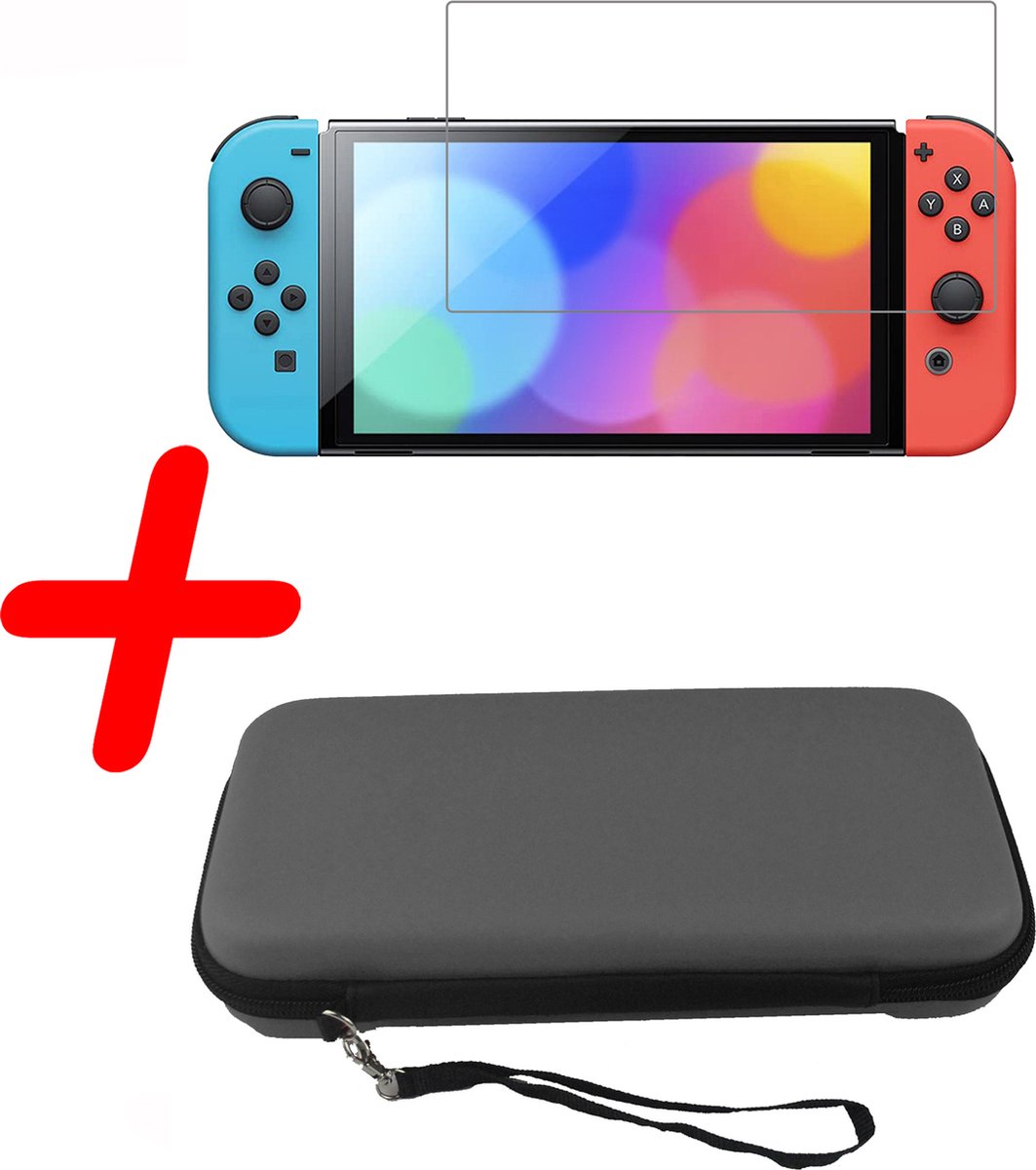 Hoesje Geschikt voor Nintendo Switch OLED Case Hoes Hard Cover Koord Met Screenprotector - Bescherm Case Geschikt voor Nintendo Switch OLED Hoes - Grijs