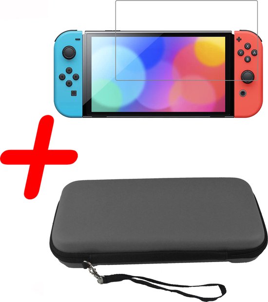 Foto: Hoesje geschikt voor nintendo switch oled case hoes hard cover koord met screenprotector bescherm case geschikt voor nintendo switch oled hoes grijs