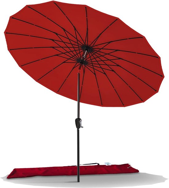 Parasol voor De Tuin Shanghai, Kantelbaar, 270 cm, met 18 Steunen, UV-bescherming, voor Balkon, Terras, Buiten, Rood