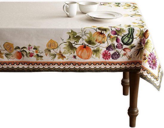 Pumpkin Garden- Nappe 100% coton crème nuageuse pour la cuisine | dîner | table | fêtes de décoration | mariages | Action de grâces / Noël (140 cm x 180 cm)