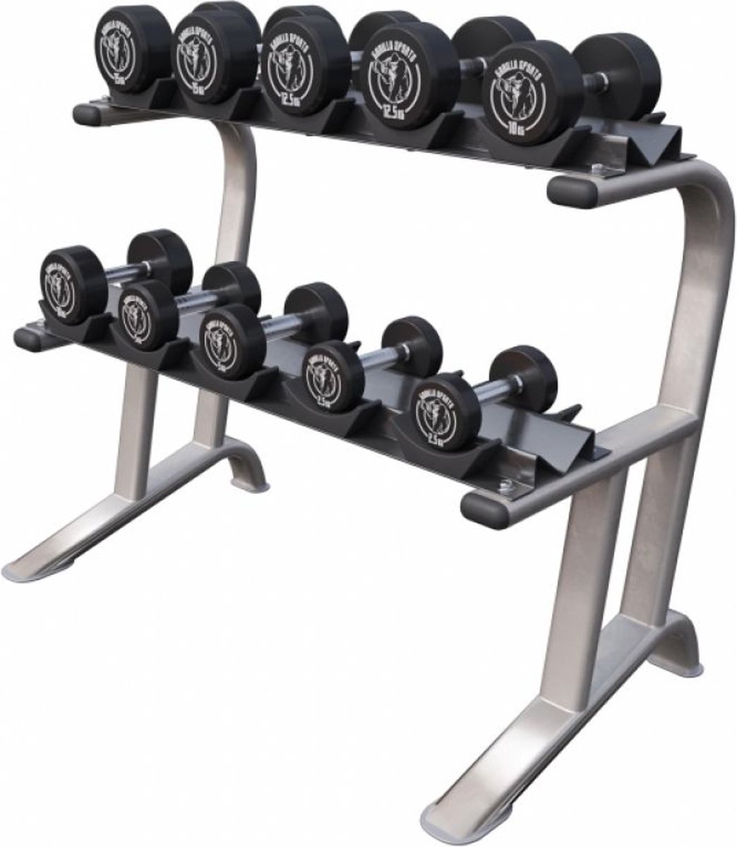 Gorilla Sports dumbellrack met 90 kg dumbellset - 1 dumbell standaard - 10