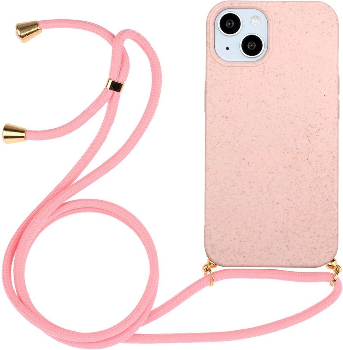 Geschikt voor Apple iPhone 15 Hoesje Flexibel TPU met Koord Back Cover Roze