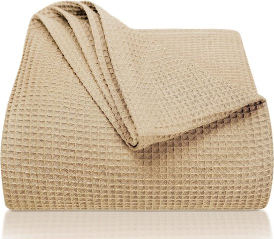 LAYNENBURG Premium sprei 150 x 200 cm wafelpiqué 100% katoen lichte zomerdeken wafellook katoenen deken banksprei