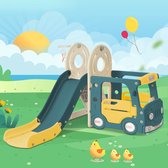4-in-1 glijbaanset voor kinderen met bus/glijbaan/activiteitsladder/basketbalring en basketbal - Veilige HDPE-kunststof glijbaan voor kinderen vanaf 3 jaar