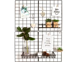 Gadgy Wandrek Industrieel – Memobord – Vouwbaar met 2 losse Plankjes – Inclusief 6 S-Haken en 10 Knijpers – 2 losse Wandrekken – Wandrek Metaal Zwart – Wanddecoratie Woonkamer – 60 x 80cm