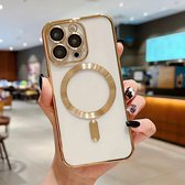 iPhone 14 hoesje - Goud en transparant - Magsafe - Camera bescherming