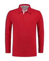 Lemon & Soda contrast polo met lange mouw voor heren rood/wit maat XXL