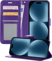 Hoesje Geschikt voor iPhone 15 Pro Hoesje Book Case Hoes Portemonnee Cover Walletcase - Hoes Geschikt voor iPhone 15 Pro Hoes Bookcase Hoesje - Paars