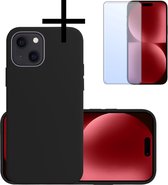 Hoes Geschikt voor iPhone 15 Hoesje Cover Siliconen Back Case Hoes Met Screenprotector - Zwart