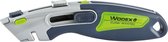 WODEX Couteau de coupe - multifonctionnel - résistant aux intempéries - soft grip + 10 pièces lames trapézoïdales en acier au carbone SK2 de 60x19 mm