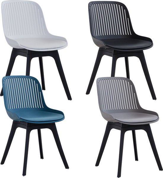 Set van 4 Stoelen - Eetkamerstoel - 4 Stuks - Eetkamerstoelen - 4 stoelen - Blauw, grijs, zwart, wit