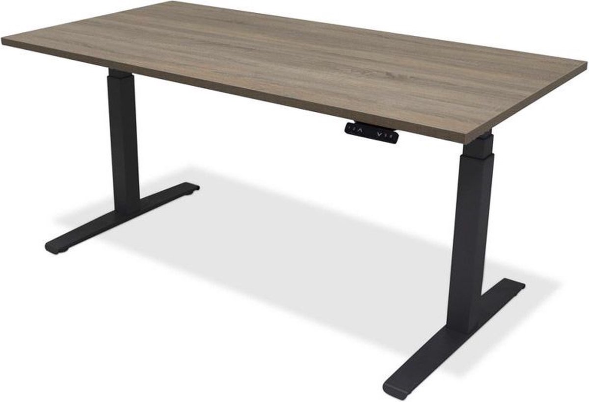 Zit sta bureau - hoog laag bureau - staan zit bureau - staand bureau – verstelbaar bureau – game bureau – 120 x 80 cm – zwart onderstel – midden eiken bureaublad
