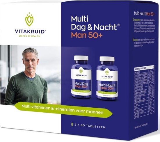 Vitakruid Multi Dag & Nacht Man 50+ 100% Vegan 2 x 90 180 Tabletten