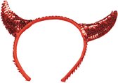 Halloween diadeem - duivel hoorntjes met pailletten - rood - kunststof
