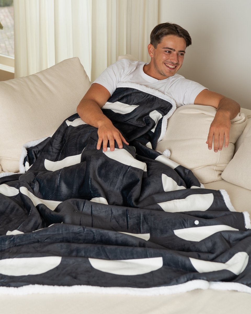 Plaid met Voetenzak - Deken - Zwart en Wit - Fleece - Sherpa - Print - 180 x 130 cm – foto 3