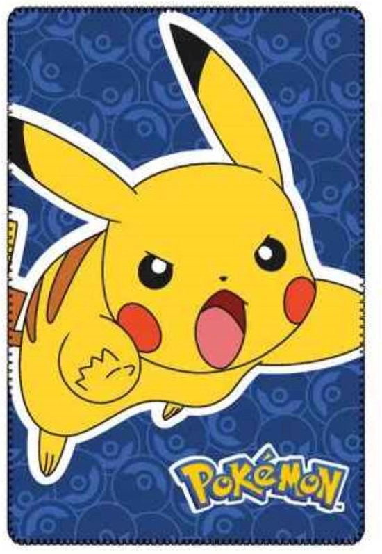 Pokémon fleece deken - 100 x 150 cm. - Pikachu plaid - blauw met geel