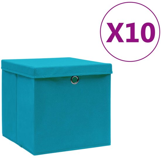 vidaXL Lot de 10 Boîtes de rangement Bleu 28 x 28 x 28 cm - Opbergbox - Organiseur de placard - Opbergbox pliable