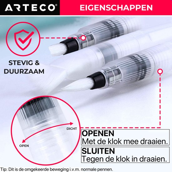 ARTECO® 36 Kleuren Aquarelverf Set – Inclusief 3 Water Brush Pennen en Aquarelpapier - Waterverf - Cadeau