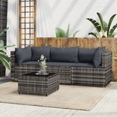 The Living Store Loungeset - Grijs - PE-rattan - Stalen frame - Modulair design - Comfortabel zitkussen - Inclusief tafel