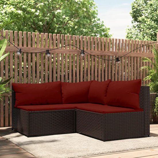 The Living Store Loungeset - PE-rattan - Bruin - 63 x 63 x 57.5 cm - Inclusief kussens