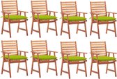 The Living Store Tuinstoelenset - Acaciahout - 8 stoelen met kussens - Helder groen - 56x62x92cm
