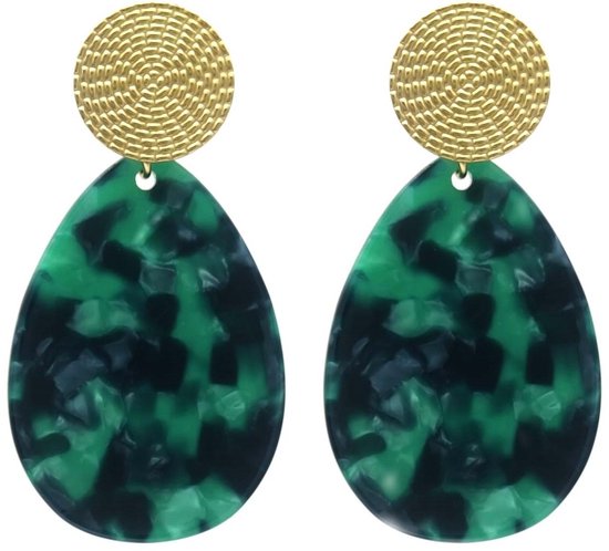 Boucles d'oreilles Ovale - Boucles d'oreilles pendantes - Acier inoxydable - 6,5x3,5 cm - Vert