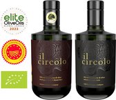 Premium Bio Olijfolie 2x0,5 ltr | Combi Voordeel: Moresca (D.O.P.) & Selezione Superiore (géén D.O.P.) | Oogst 10/2023 | Bekroonde topkwaliteit | il circolo extra virgin olive oil | 100% Siciliaans | Rijk aan antioxidanten | Ideaal cadeau | NL-BIO-01
