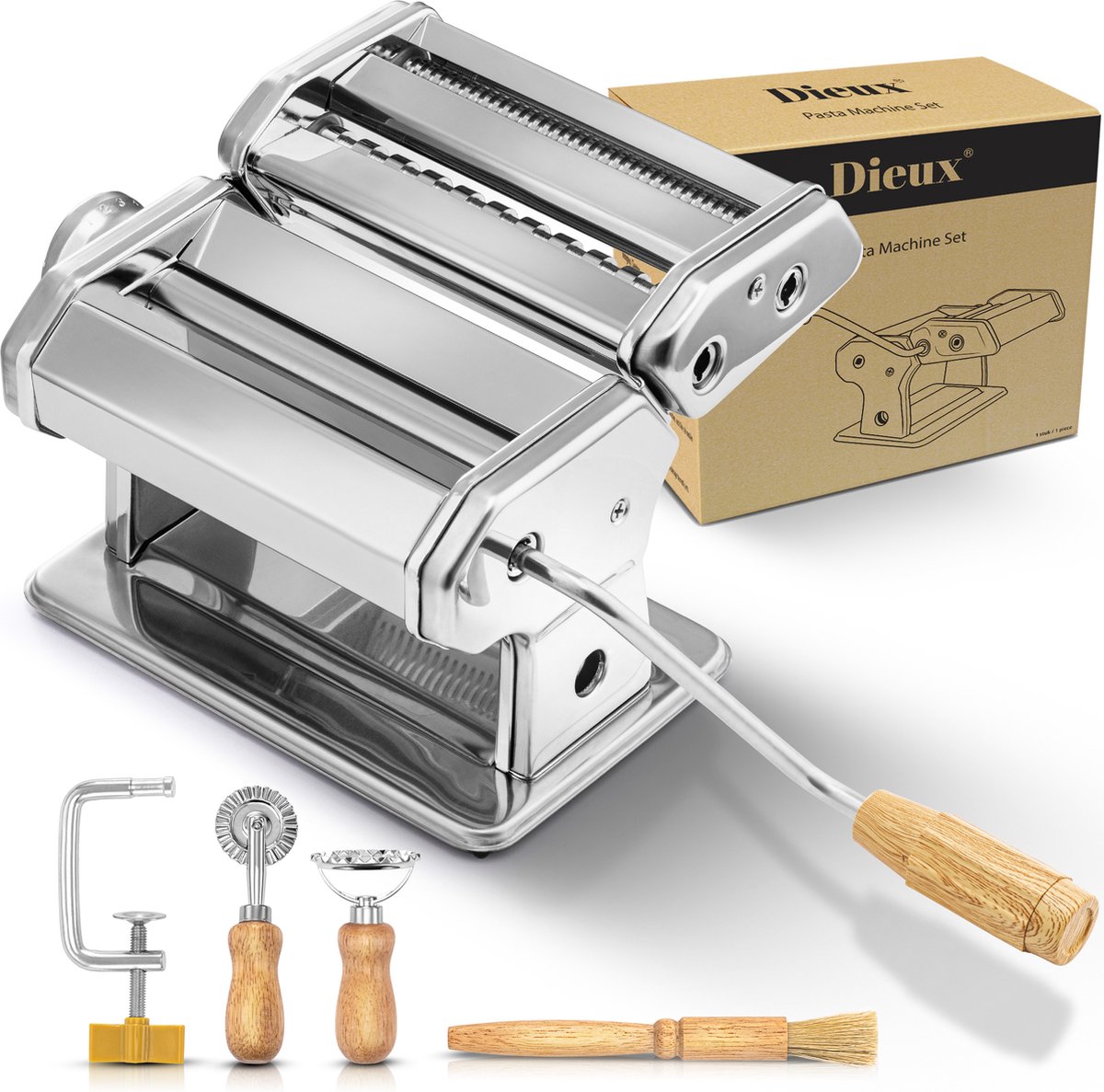 Dieux - Pastamachine Set - Pastamaker - Inclusief Pasta Tools - RVS - Pasta - Ravioli - Keukengerei - Housewarming cadeau