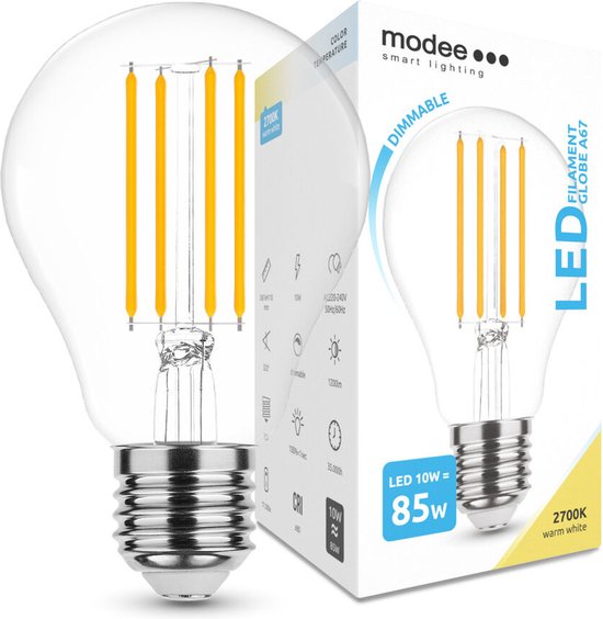 Modee Lighting Pack discount 10 pièces - Lampe à filament LED dimmable - Culot E27 - A67 - 10W - Lumière blanche chaude 2700K