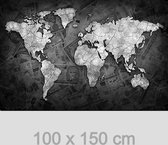 Allernieuwste.nl® Peinture sur toile Grande carte du Wereldkaart Carte du pays - Affiche - Reproduction - Voyages - 100 x 150 cm - Zwart et Wit