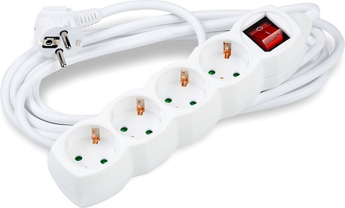 Modee Lighting - Stekkerdoos 4-voudig met aan- uitschakelaar - Wit - 3m snoer