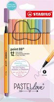 STABILO point 88 fineliner, pastel, etui van 12 stuks, assorti 6 stuks