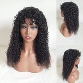 FS- Braziliaanse remy pruik -16 inch krullen pruiken met pony - menselijke haren kleur zwart -echte haar none lace pruik
