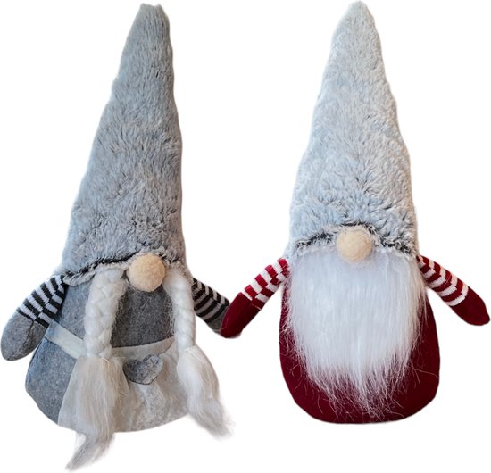 Kerst Gnome Kerst Gnoom Kerstkabouter - 22 x 6 cm - Grijs Rood - 2 Stuks