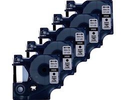 DULA Dymo D1 45010 - S0720500 - Compatible label tape - 5 lettertapes - Zwart op transparant - 12mm x 7m