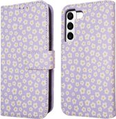 iMoshion Hoesje Geschikt voor Samsung Galaxy S22 Hoesje Met Pasjeshouder - iMoshion Design Bookcase smartphone - Paars / White Daisy