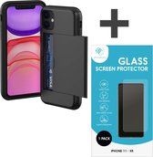 iMoshion Backcover Hoesje met pasjeshouder inclusief Gehard glas screenprotector Geschikt voor iPhone 11 - Zwart