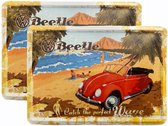 2 Ansichtkaarten inklusief 2 Enveloppen (Set van 2) Volswagen Beetle Surf Coast gemaakt van Blik met Emaille Cadeau-Tip Retro Briefkaart Wenskaart Vintage